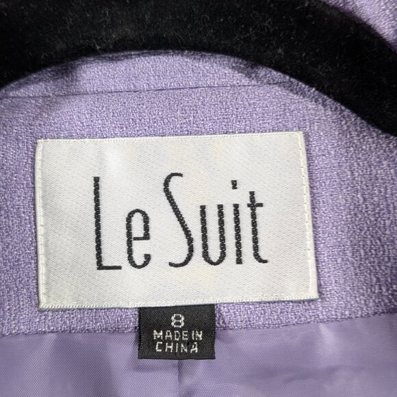 Le Suit Blazer Skirt Set Womens 8 Purple Short Sleeve Button Up Preppy Office - Picture 4 of 13